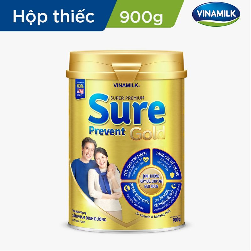 HSD 2025_Sữa bột Vinamilk Sure Prevent Gold lon 900g, cho người lớn tuổi