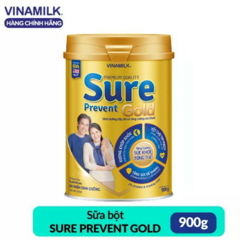 HSD 2025_Sữa bột Vinamilk Sure Prevent Gold lon 900g, cho người lớn tuổi