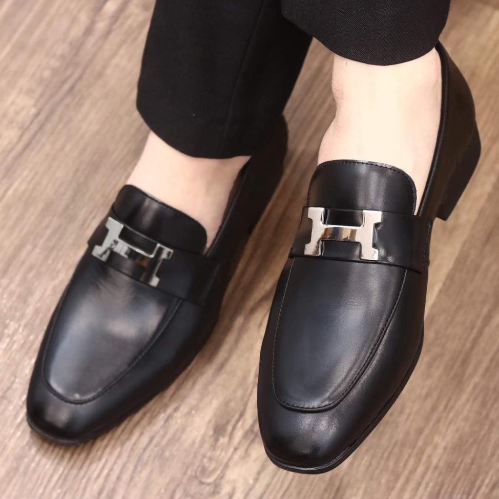 Giày Lười Nam  Công Sở mã G060  - Giày Lười Da Bò màu đen- Giày Nam Cao Cấp hình chữ H