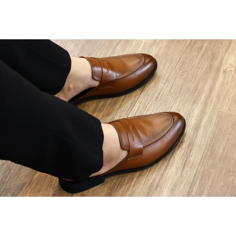 Giày Lười Nam Da Bò Đai Khoét mã S008  - Sục Nam Màu Đen và Nâu- Sục Nam Cao Cấp