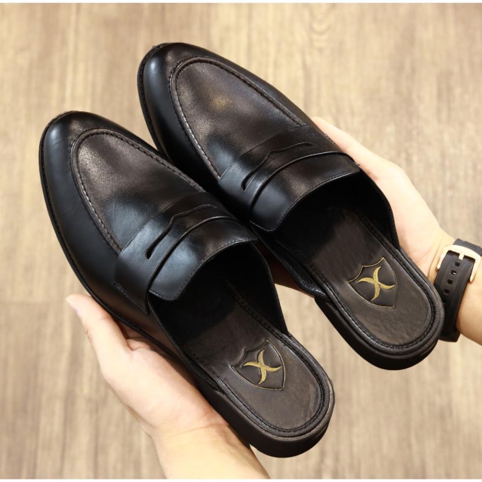 Giày Lười Nam Da Bò Đai Khoét mã S008  - Sục Nam Màu Đen và Nâu- Sục Nam Cao Cấp