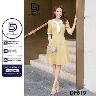 Đầm xoè dạ tech cổ nơ 2 lớp - Fivedays