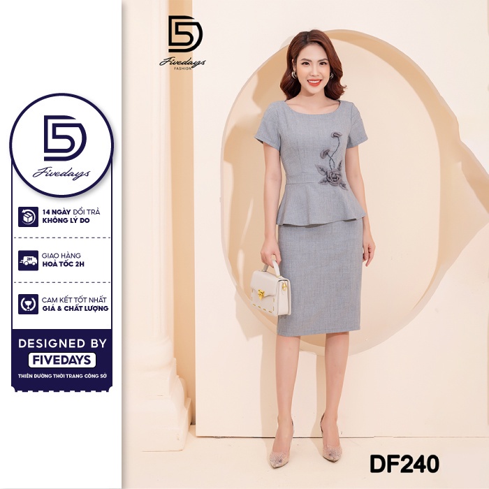 Fivedays - Đầm Peplum thêu cao cấp