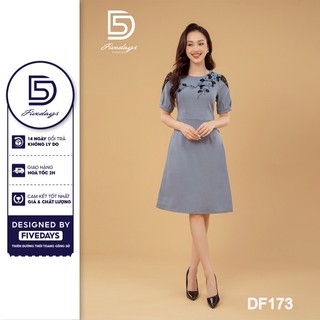 Fivedays - Đầm tằm nhật dáng A phối ren thêu cao cấp