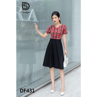 Đầm xoè phối kẻ FIVEDAYS