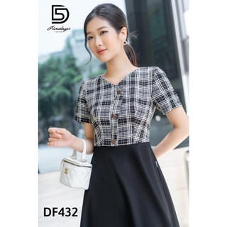 Đầm xoè phối kẻ FIVEDAYS