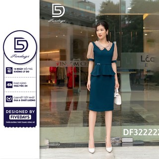 Đầm peplum cổ sen bèo đính cúc ngọc eo fivedays