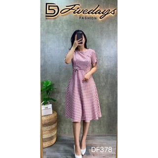 Đầm kẻ nhật nơ eo FIVEDAYS
