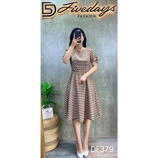 Đầm kẻ nhật nơ eo FIVEDAYS