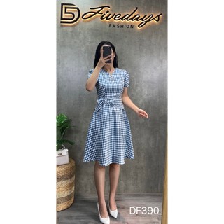 Đầm kẻ hàn nơ eo fivedays