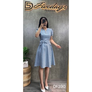 Đầm kẻ hàn nơ eo FIVEDAYS