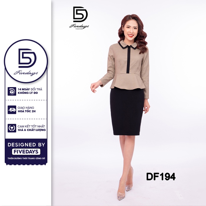 Fivedays - Đầm Peplum kẻ viền cổ
