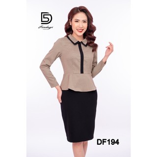 Fivedays - Đầm Peplum kẻ viền cổ