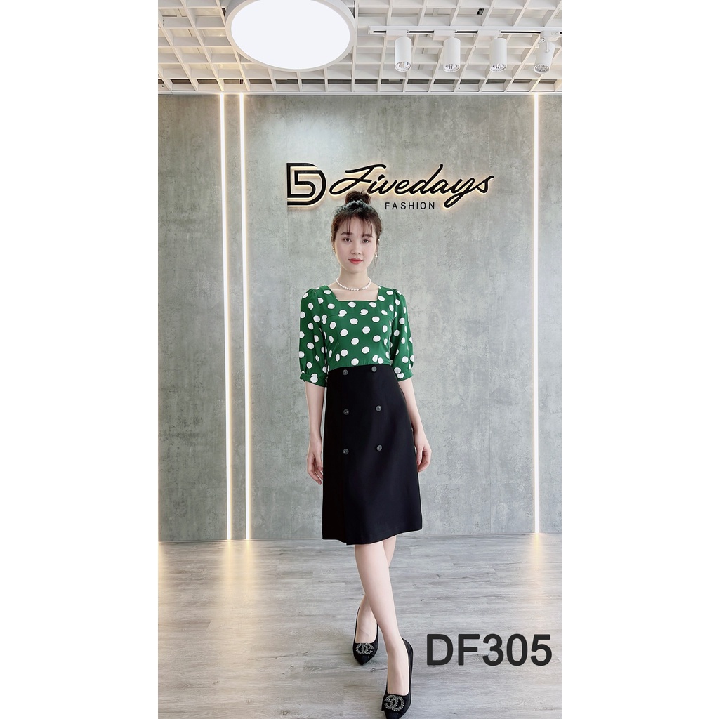 Fivedays - Đầm A phối chấm bi