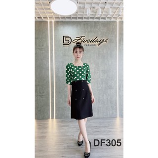 Fivedays - Đầm A phối chấm bi