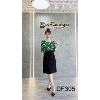 Fivedays - Đầm A phối chấm bi