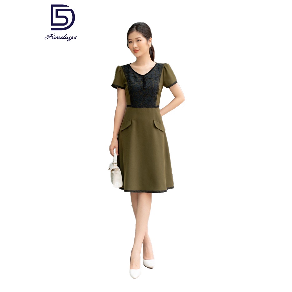 Fivedays - Đầm phối ren cổ tim