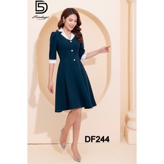 Fivedays - Đầm cổ ve phối trắng cúc ngọc