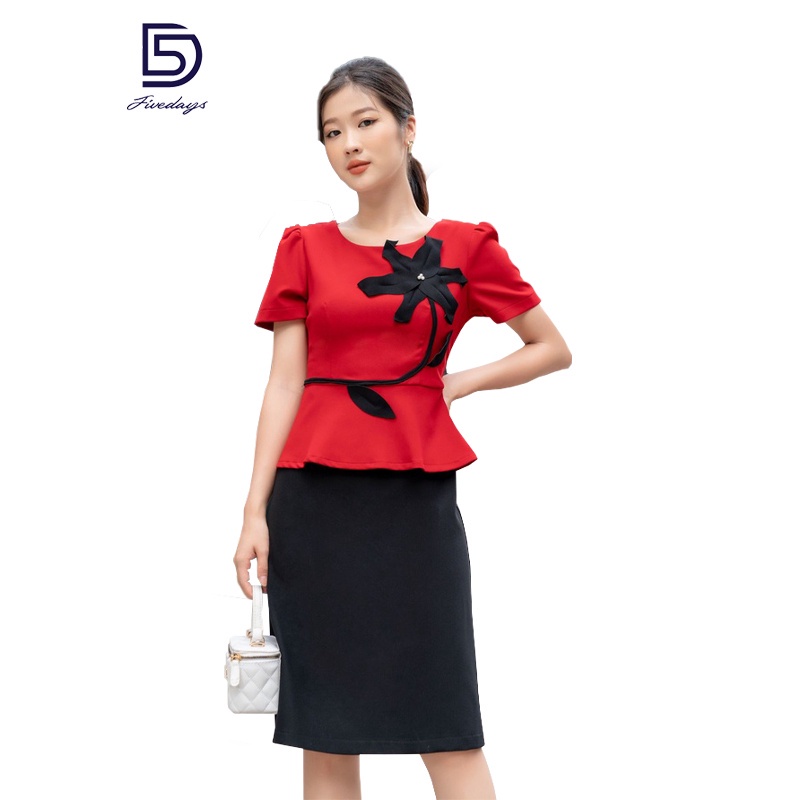 Fivedays - Đầm Peplum thêu hoa