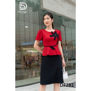 Fivedays - Đầm Peplum thêu hoa