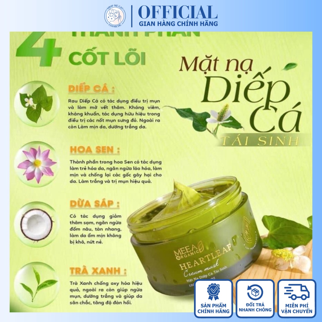 Tặng Cọ] Mặt Nạ Mask Diếp Cá Tái Sinh Meea Organic Giup Da Mềm Mịn, Trắng Sáng, Giảm Thâm, Làm Mờ Thâm Nám