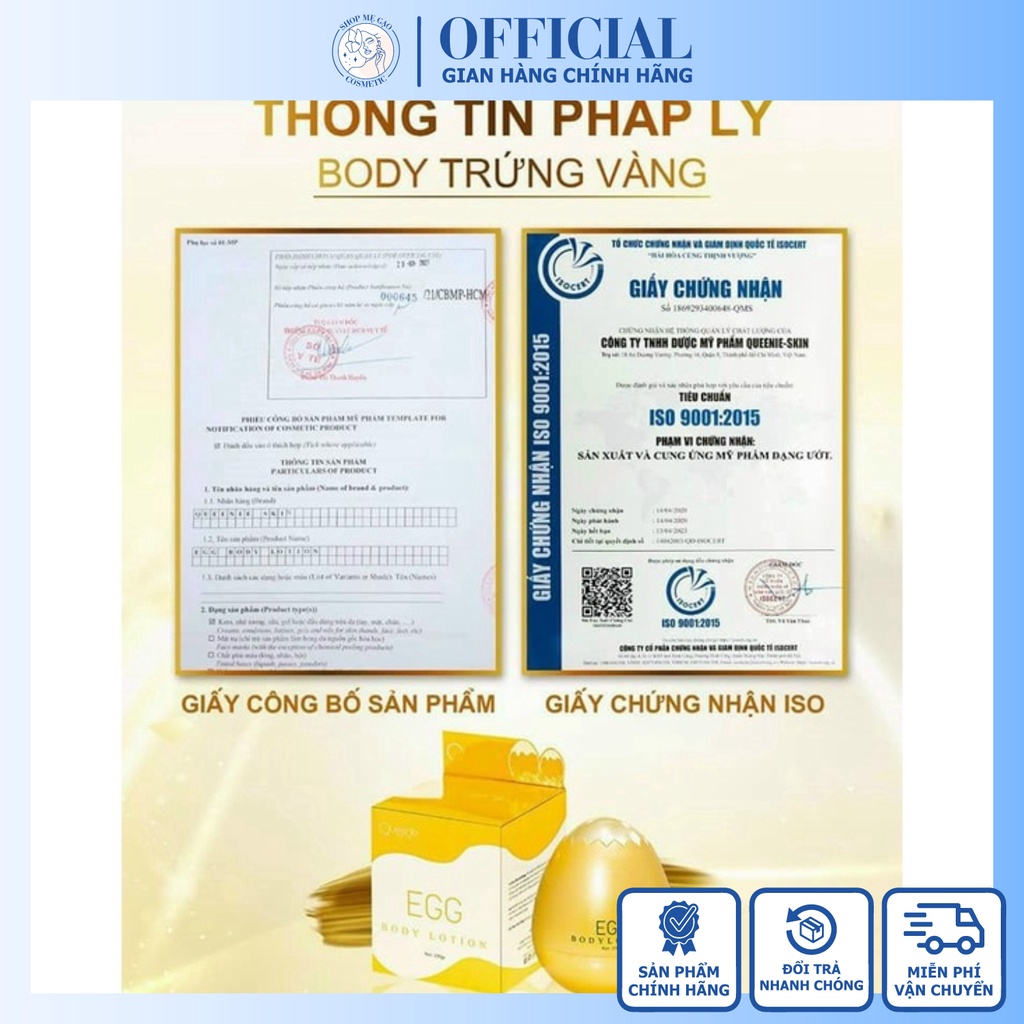 Kem Body Trứng Vàng Queenie Skin Giúp Da Trắng Sáng, Cấp Ẩm Tốt Cho Da, Ngăn Ngừa Lão Hóa, Se Khít Lỗ Chân Lông | BigBuy360 - bigbuy360.vn