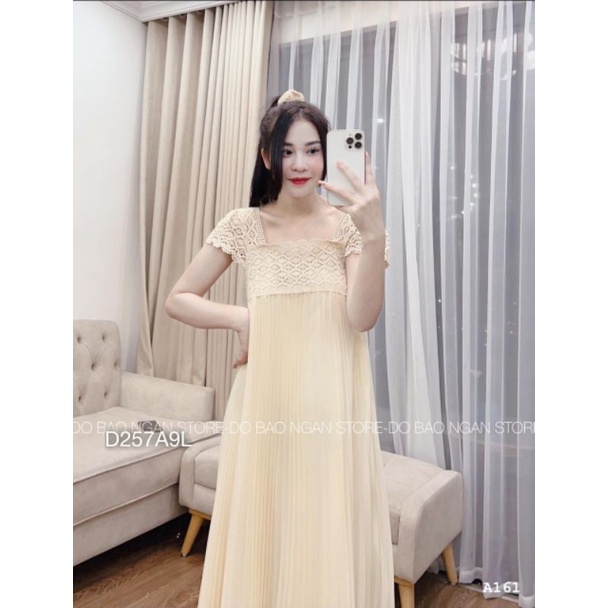 Đầm Xếp Ly Dáng Suông Tay Ngắn Phối Ren ,Váy Bầu Suông Dập Ly Cực Xinh