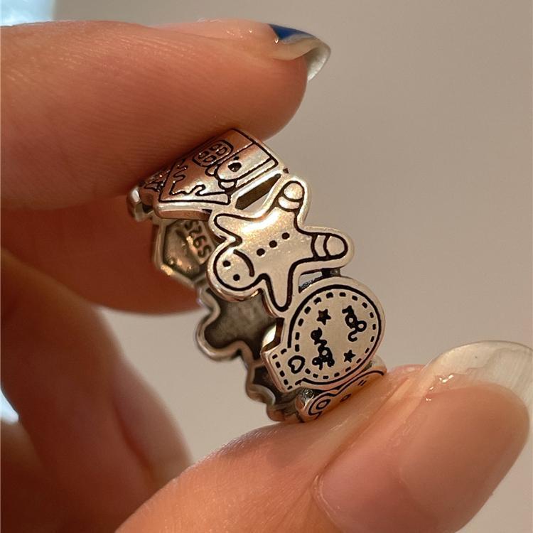 Nhẫn Hở Mạ Bạc 925 Họa Tiết graffiti Thời Trang Cho Nam Nữ