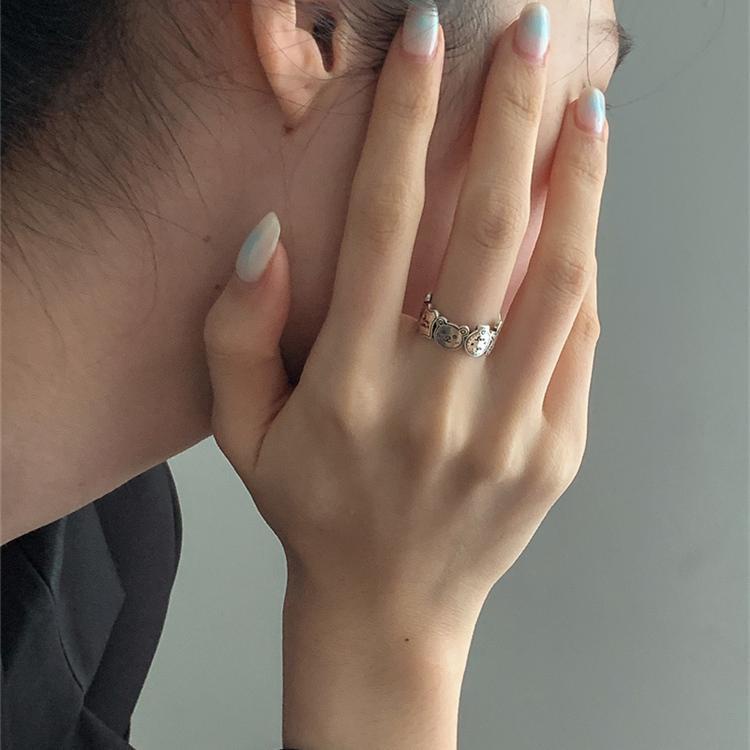 Nhẫn Hở Mạ Bạc 925 Họa Tiết graffiti Thời Trang Cho Nam Nữ