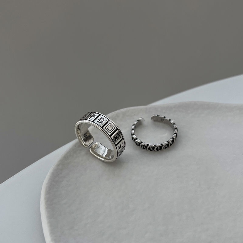 Nhẫn Hở Mạt Chược Màu Bạc Phong Cách retro Cao Cấp