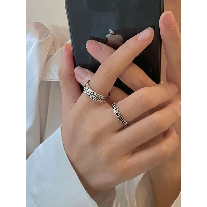 Nhẫn Hở Mạt Chược Màu Bạc Phong Cách retro Cao Cấp