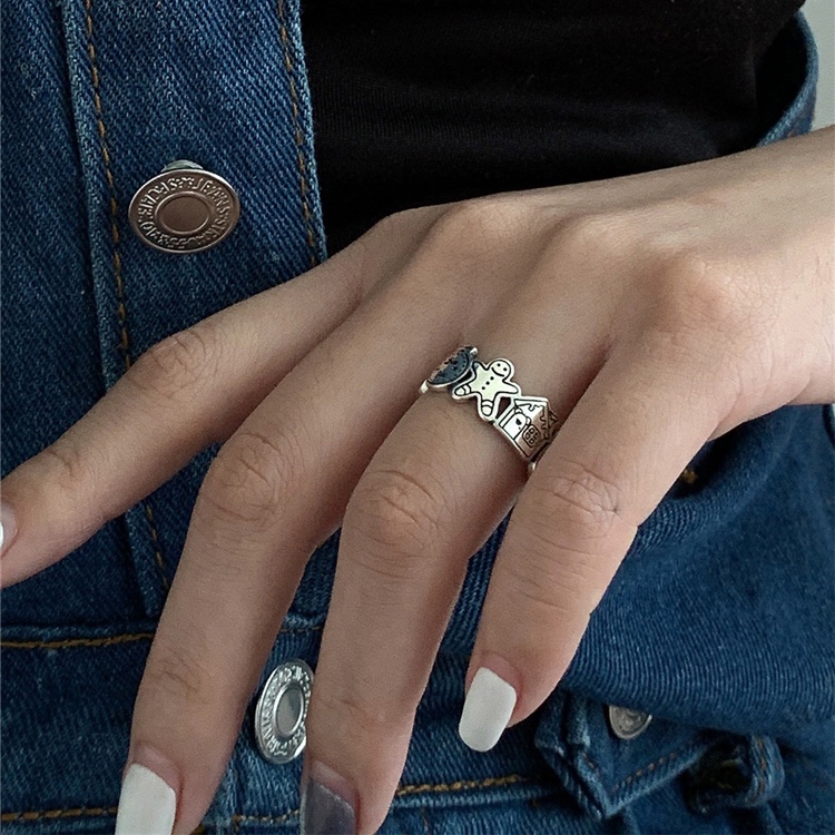 Nhẫn Hở Mạ Bạc 925 Họa Tiết graffiti Thời Trang Cho Nam Nữ