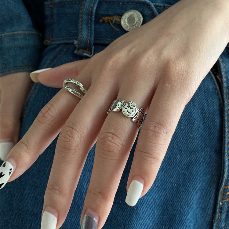 Nhẫn Hở Mạ Bạc 925 Họa Tiết graffiti Thời Trang Cho Nam Nữ