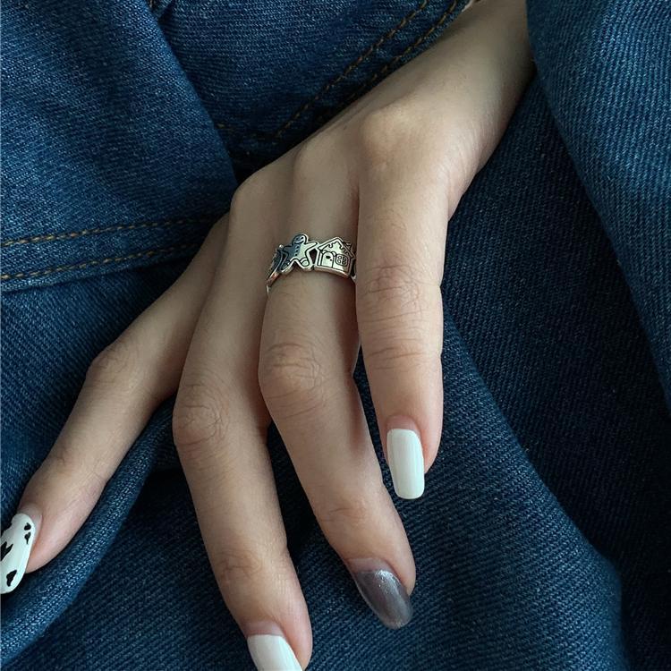 Nhẫn Hở Mạ Bạc 925 Họa Tiết graffiti Thời Trang Cho Nam Nữ