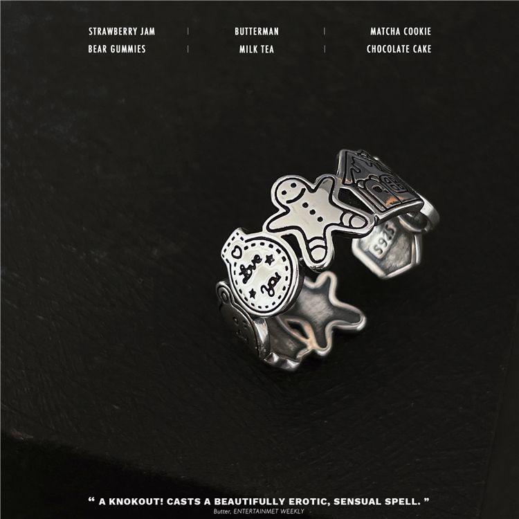 Nhẫn Hở Mạ Bạc 925 Họa Tiết graffiti Thời Trang Cho Nam Nữ