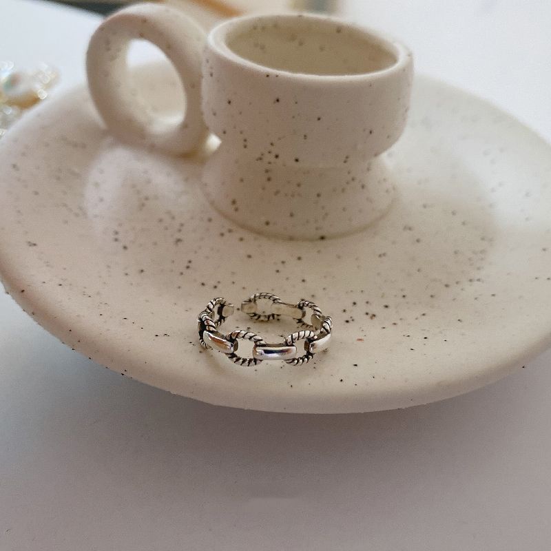 Nhẫn Hở Mạ Bạc 925 Phối Dây Xích Thời Trang Đơn Giản Cá Tính Cho Nữ