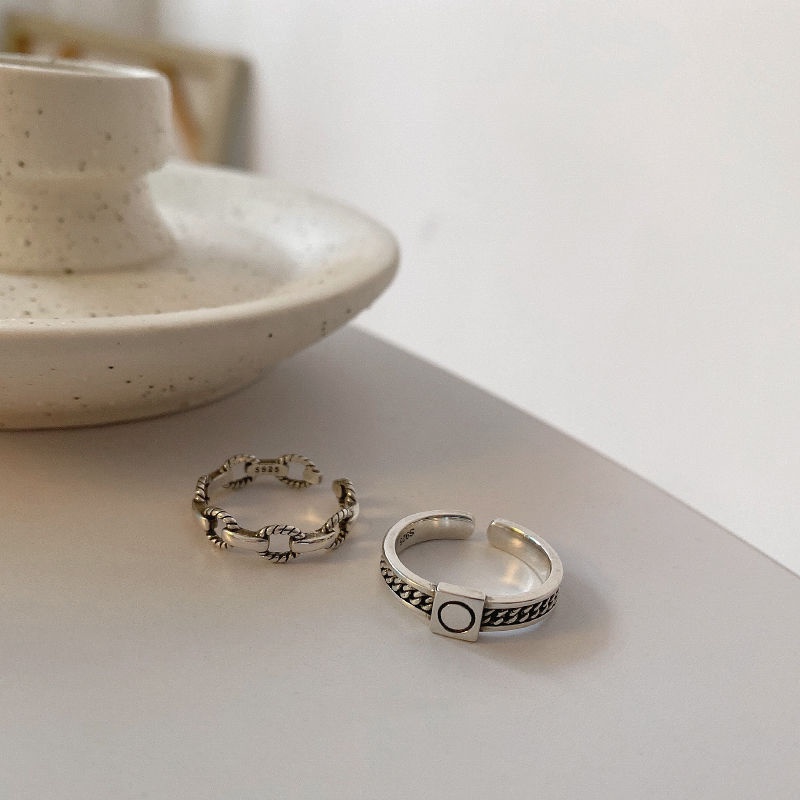Nhẫn Hở Mạ Bạc 925 Phối Dây Xích Thời Trang Đơn Giản Cá Tính Cho Nữ