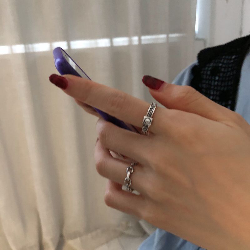 Nhẫn Hở Mạ Bạc 925 Phối Dây Xích Thời Trang Đơn Giản Cá Tính Cho Nữ