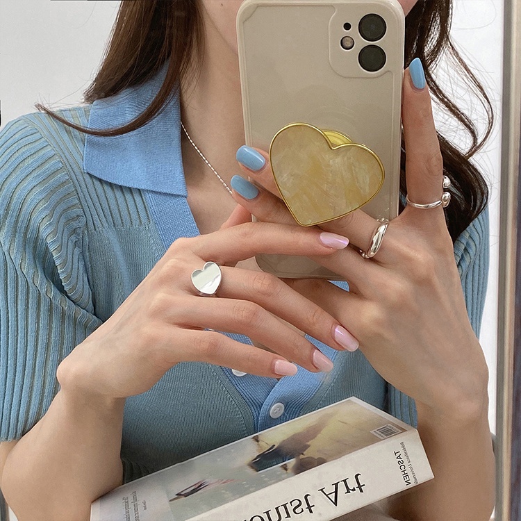 Nhẫn Mạ Bạc 925 Hình Trái Tim Kiểu Cách Trừu Tượng Thời Trang Cho Nữ