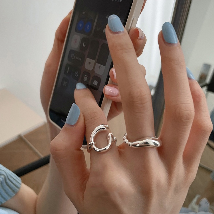 Nhẫn Mạ Bạc 925 Hình Trái Tim Kiểu Cách Trừu Tượng Thời Trang Cho Nữ