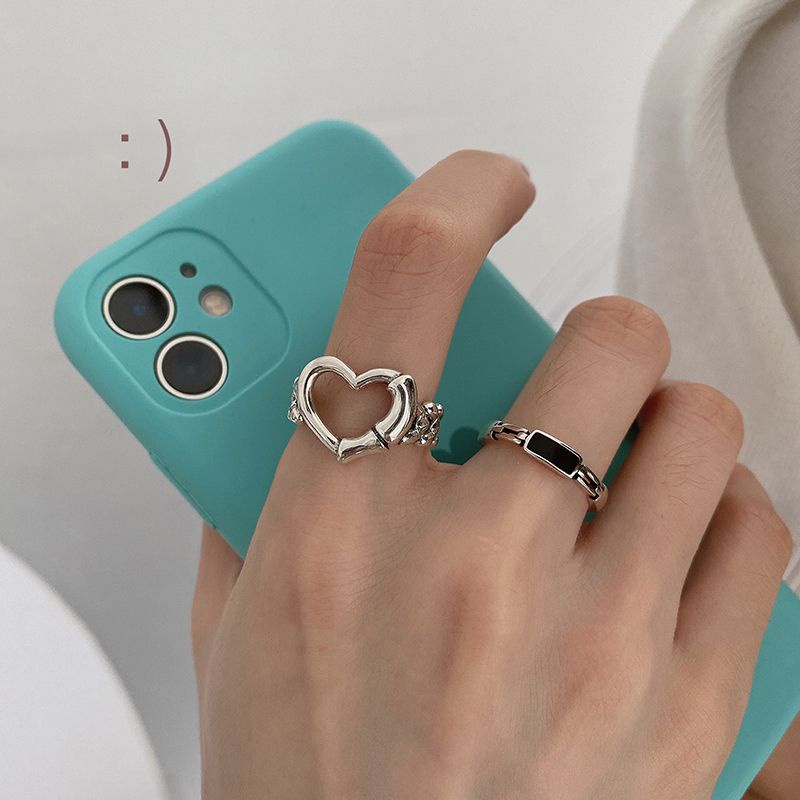 Nhẫn Hở Mạ Bạc 925 Hình Trái Tim Thời Trang Có Thể Điều Chỉnh
