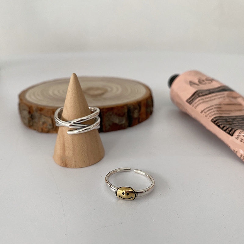 Nhẫn Hở Mạ Bạc 925 Hình Mặt Cười Đơn Giản Cá Tính Thời Trang Hàn Quốc Cho Nữ