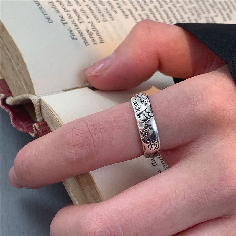 Nhẫn Hở Mạ Bạc 925 Họa Tiết Hoàng Tử graffiti Sang Trọng Thời Trang 2022