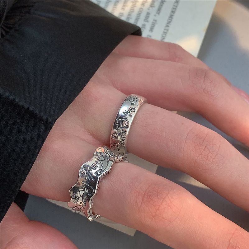 Nhẫn Hở Mạ Bạc 925 Họa Tiết Hoàng Tử graffiti Sang Trọng Thời Trang 2022