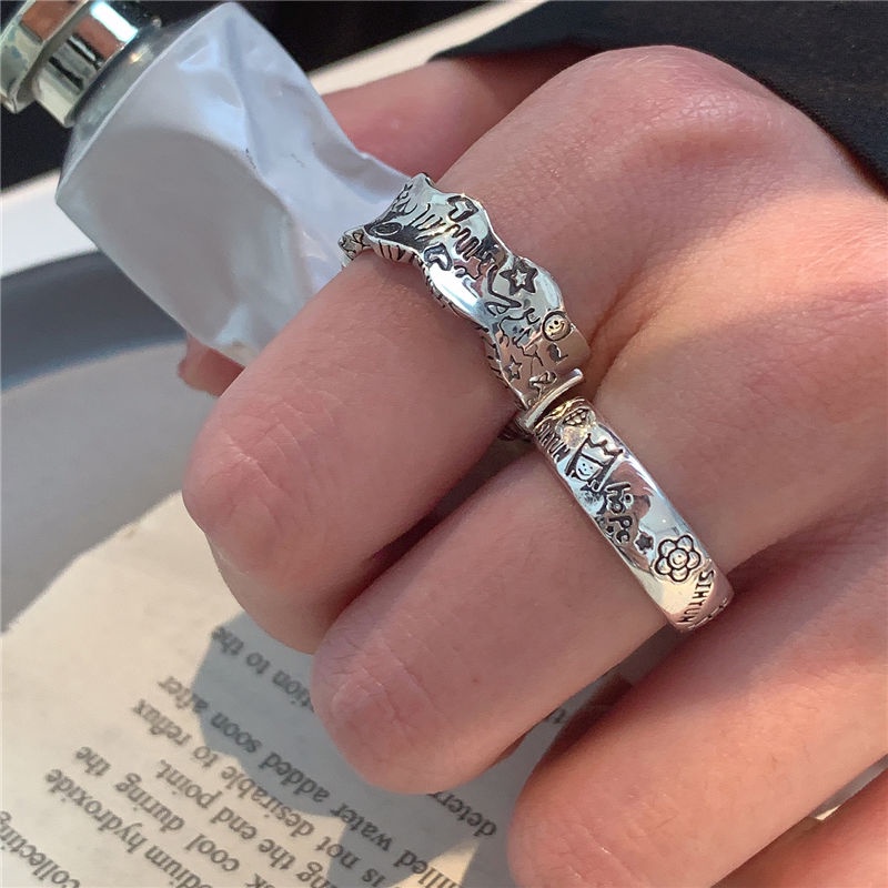 Nhẫn Hở Mạ Bạc 925 Họa Tiết Hoàng Tử graffiti Sang Trọng Thời Trang 2022