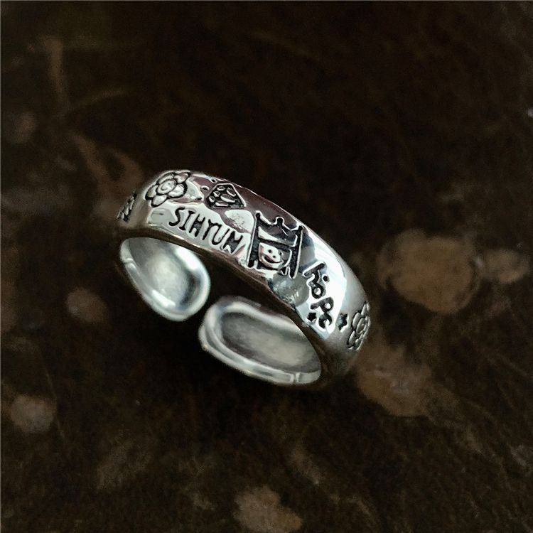 Nhẫn Hở Mạ Bạc 925 Họa Tiết Hoàng Tử graffiti Sang Trọng Thời Trang 2022