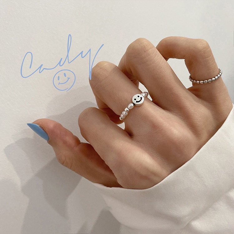 Nhẫn Bạc sterling Mặt Cười Đơn Giản Cá Tính Thời Trang Hàn Quốc Cho Nữ