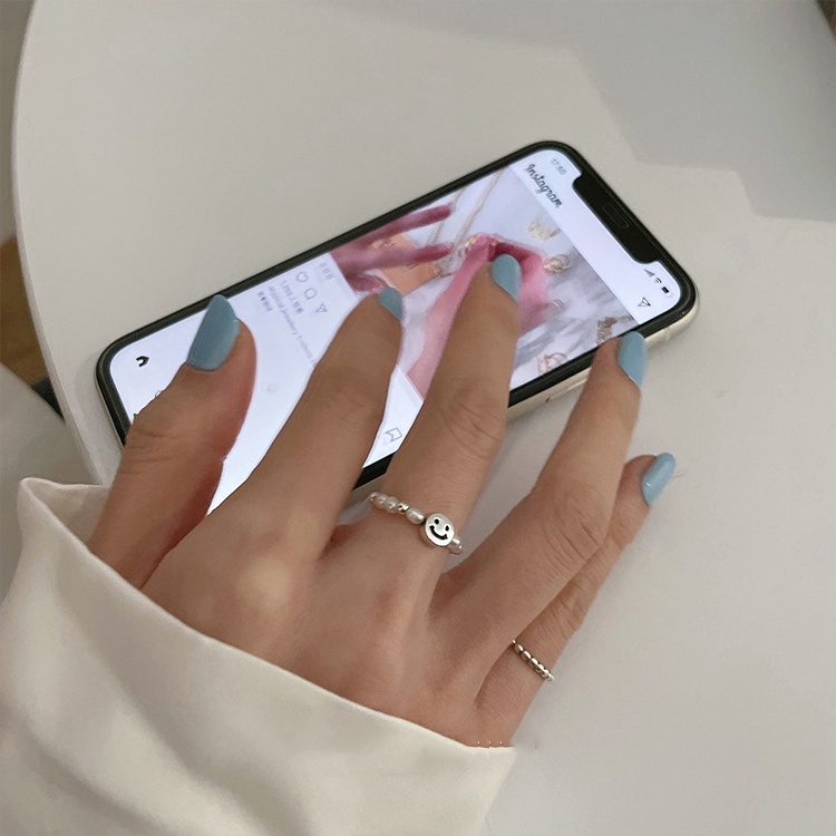 Nhẫn Bạc sterling Mặt Cười Đơn Giản Cá Tính Thời Trang Hàn Quốc Cho Nữ