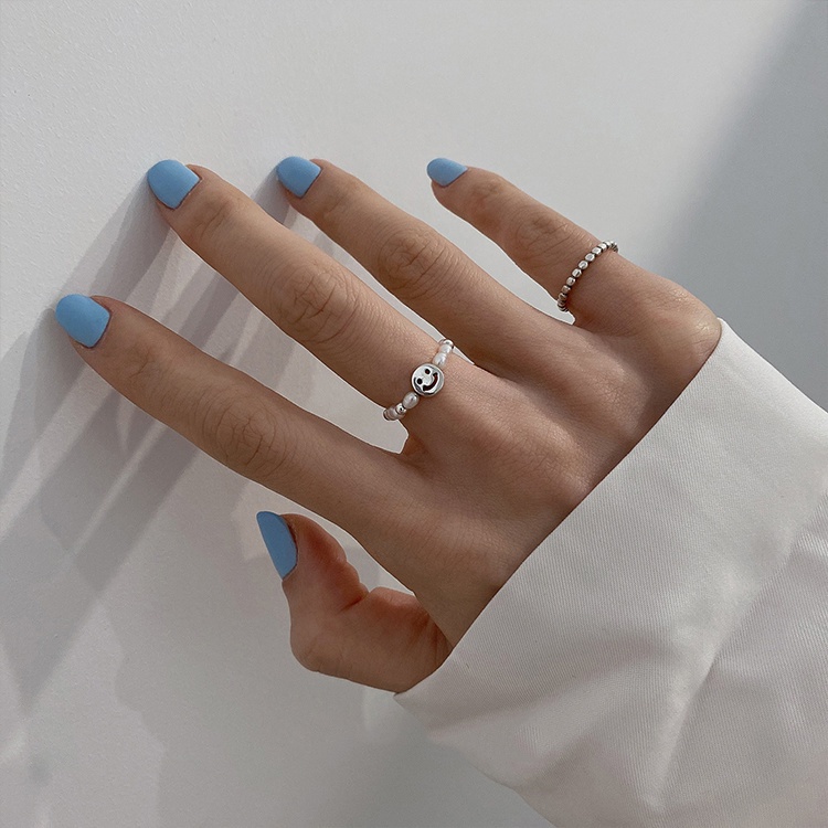 Nhẫn Bạc sterling Mặt Cười Đơn Giản Cá Tính Thời Trang Hàn Quốc Cho Nữ