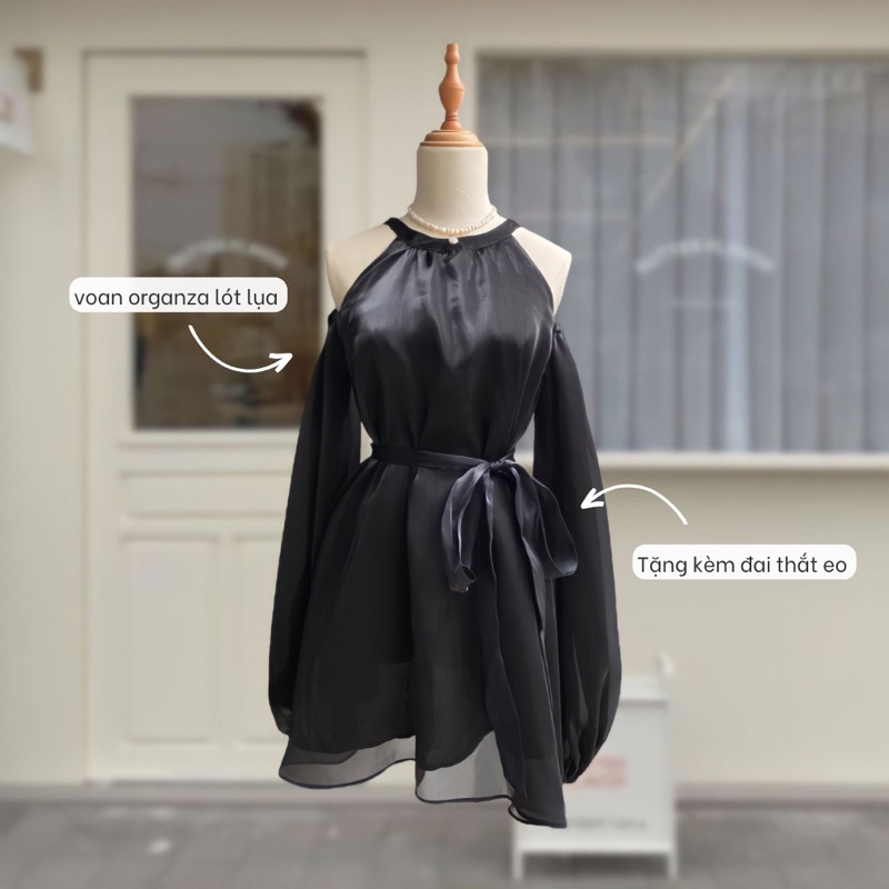 Sakura Dress - Áo / Váy babydoll nữ thiết kế hở vai cổ yếm voan organza dáng xòe tay dài bồng kỷ yếu có bigsize